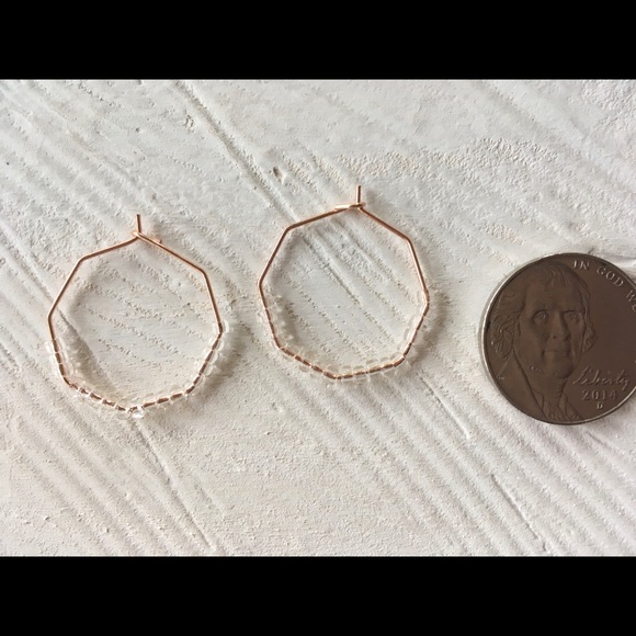 Simple Rose Gold Hexagon Earrings with Clear Beads - Picture 2 of 2